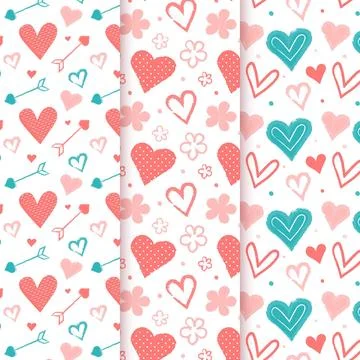 Hand drawn heart pattern collection Stock Illustration