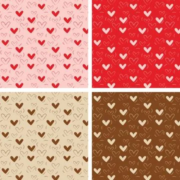 Hand-Drawn Heart Pattern Collection - 4 Seamless Romantic and Earthy Colorways Stock Illustration