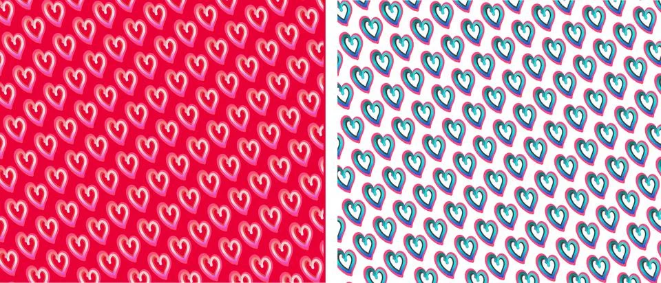 Hand-Drawn Heart Pattern Repeat in Red and White for Valentine Love Backgro.. Stock Illustration