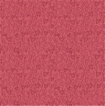 Hand drawn heart pattern seamless on red background Stock Illustration