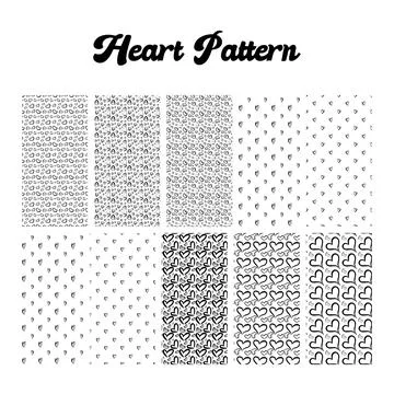 Hand Drawn Heart Pattern Set, Black White Doodle Love Heart Seamless Backgr.. 스톡 일러스트