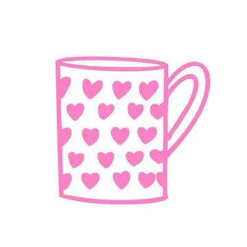 Hand Drawn Heart Patterned Mug Icon Stock Illustration
