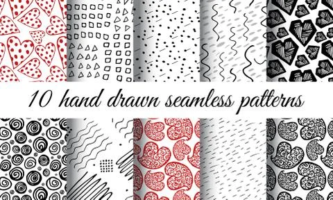 Hand Drawn Heart Seamless Pattern Illustrazione stock