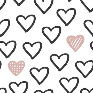 Hand drawn heart seapless pattern. Cute love romantic vector repeat print. Black Illustrazione stock