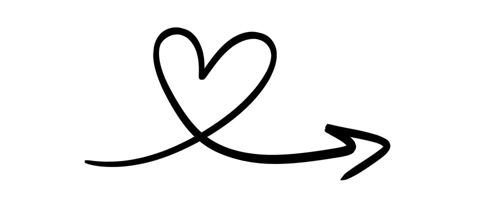 Hand drawn heart shape with an arrow pointing to the right Stock Illustration