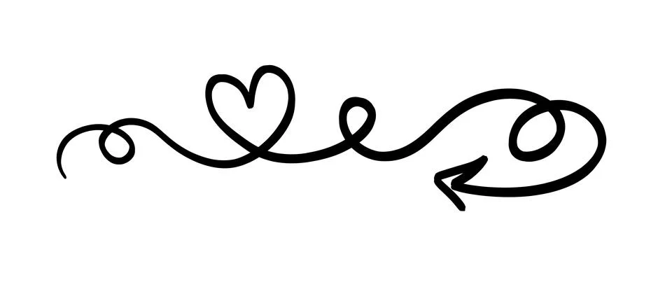 Hand drawn heart shape arrow with swirls and loops on transparent Illustrazione stock