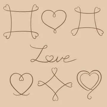 Hand drawn heart shape frame on craft paper set. Valentine day vector copy space Stock Illustration