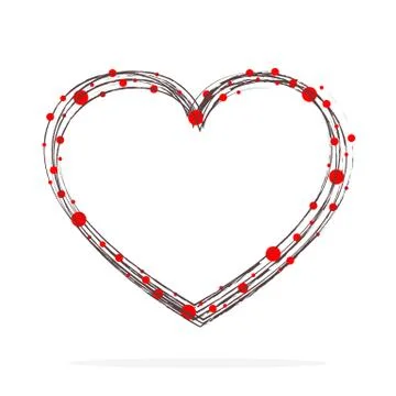 A hand drawn heart shape with a red circles. Vector illustration Ilustración de archivo