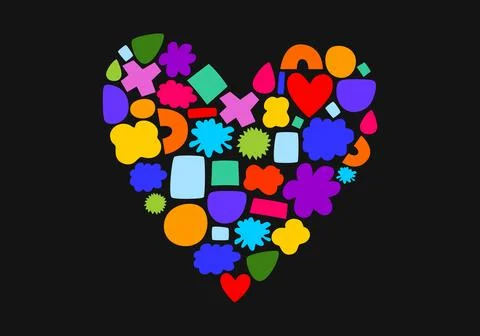 Hand drawn heart shape from set of vector abstract different geometric shapes. Stock Illustration