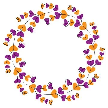 Hand drawn heart shape twigs on colorful hearts Halloween shades Circular Frame Stock Illustration
