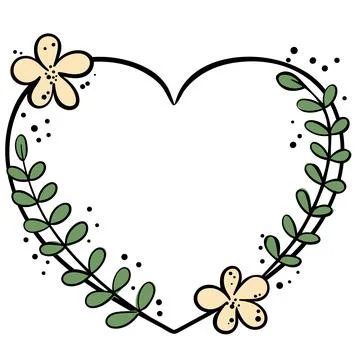 Hand drawn heart shaped frame. Wreath for wedding invitation or holiday card. 库存插图