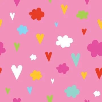 Hand drawn hearts and clouds seamless vector pattern イラスト素材