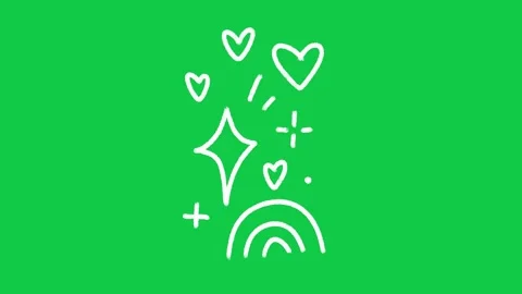 Hand Drawn Hearts and Diamond Sparkles Animation on Green Screen Overlay 動画素材 336578993