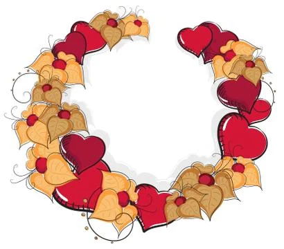 Hand-drawn hearts and flowers Stock Illustration