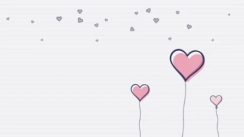 Hand Drawn Hearts Animation on Lined Paper Background Видео 331035810