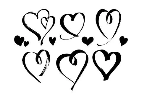 Hand drawn hearts. Design elements for Valentine's day. Ink and brush. Vector Stock Illustration