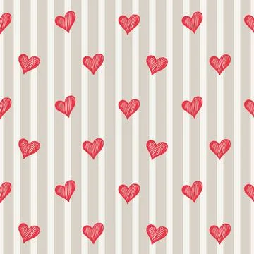 Hand-drawn hearts float among soft vertical stripes Illustrazione stock