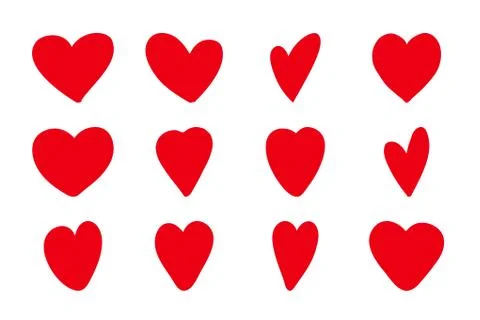 Hand drawn hearts icon set. Vector illustration painted elements romantic Stock Illustration