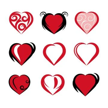 Hand drawn hearts icon vector art work set Stock Illustration