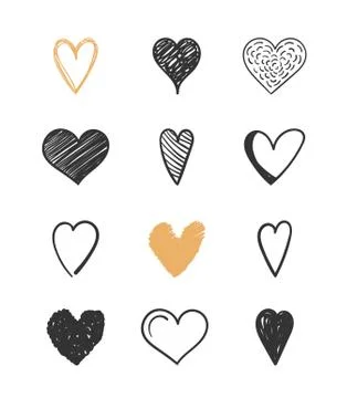 Hand Drawn Hearts Stock Illustration