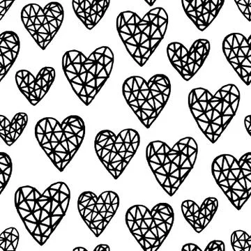 Hand Drawn Hearts Pattern Stock Illustration
