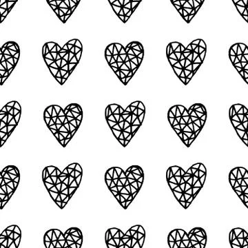 Hand Drawn Hearts Pattern Stock Illustration