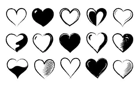 Hand drawn hearts. Scribble paintbrush shape of love symbol. Whimsical ink brush Illustrazione stock