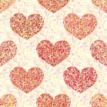 Hand drawn hearts. Seamless pattern. Use it as pattern fills. Adult coloring Stock Illustration