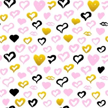 Hand Drawn Hearts Seamless Pattern Stock Illustration