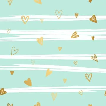 Hand drawn hearts seamless pattern, golden, decorative template Stock Illustration