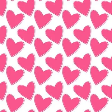 Hand drawn hearts Seamless pattern in trendy pink. Valentines Day greeting Stock Illustration