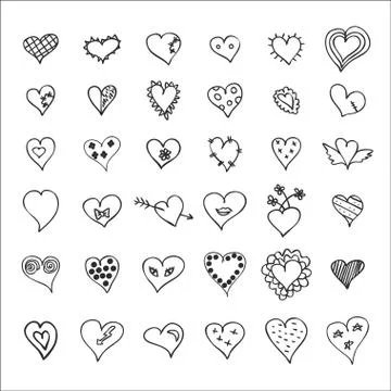 Hand drawn hearts set Stock Illustration