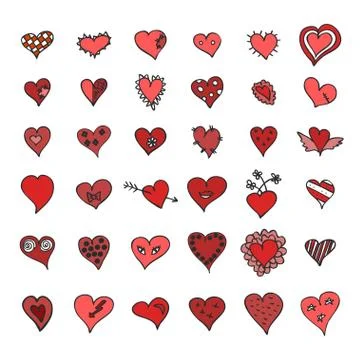 Hand drawn hearts set Stock Illustration