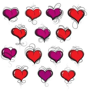 Hand drawn hearts set Stock Illustration