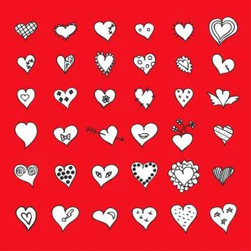 Hand drawn hearts set Stock Illustration