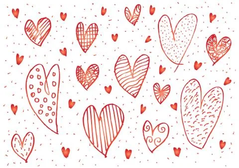 Hand drawn hearts set. Stock Illustration