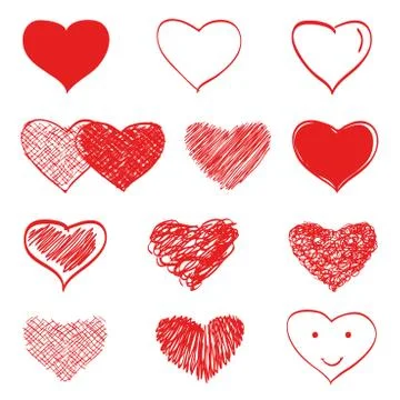 Hand drawn hearts set Stock Illustration