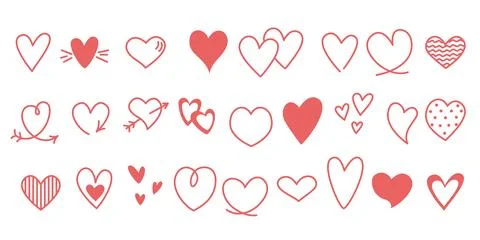 Hand drawn hearts of various shapes and sizes Illustrazione stock