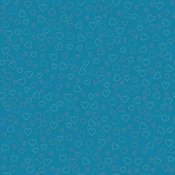 Hand-drawn hearts vector seamless pattern on blue background Stock Illustration