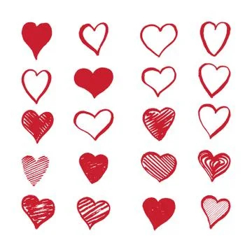 Hand drawn hearts on a white background. Stock Illustration