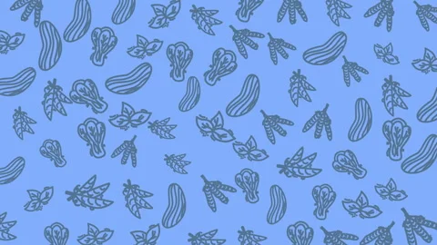 Hand drawn herb and vegetable pattern on blue background seamless 库存影片 330873064