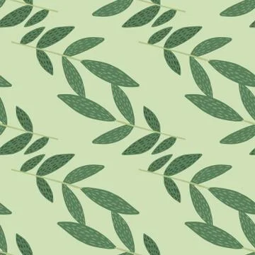 Hand drawn herbal seamless pattern with green dashes branches. Stock Illustration