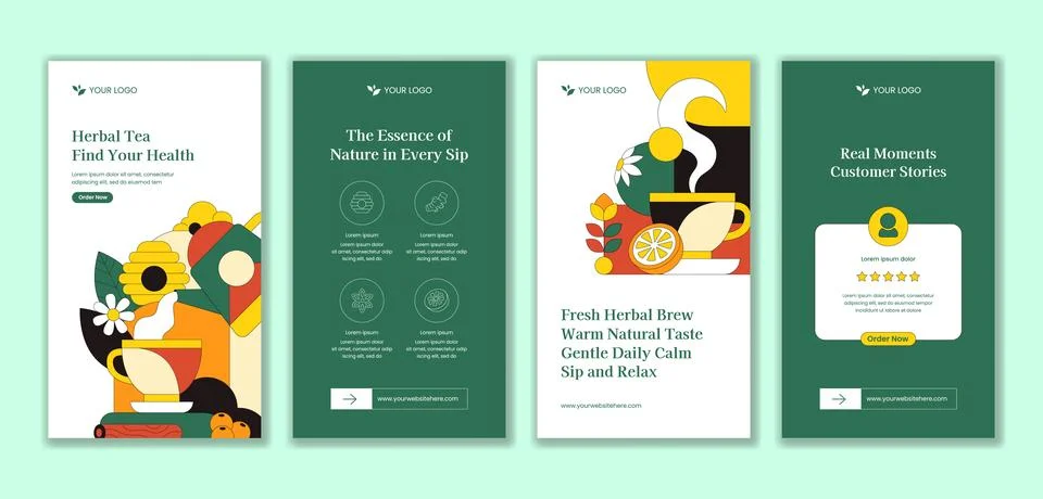 Hand Drawn Herbal Tea Flat Cartoon Design For Social Media Stories Backgrou.. Stock Illustration