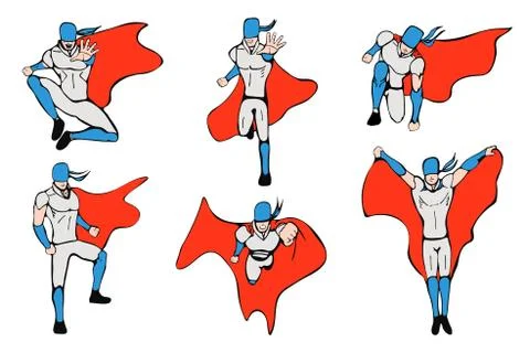 Hand drawn hero models in various poses. Stock Illustration