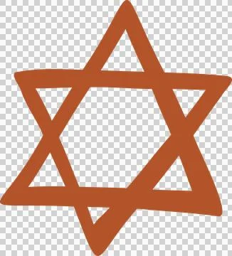 Hand-drawn hexagram is appearing in solid burnt orange with rounded strokes, Stock Illustration