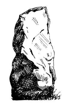 Hand Drawn high rectangular boulder. Sketch style. Decoration element. Isolat Stock Illustration