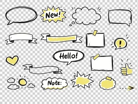 Hand Drawn Highlight Elements Set with Frames, Lines and Doodles Illustrazione stock