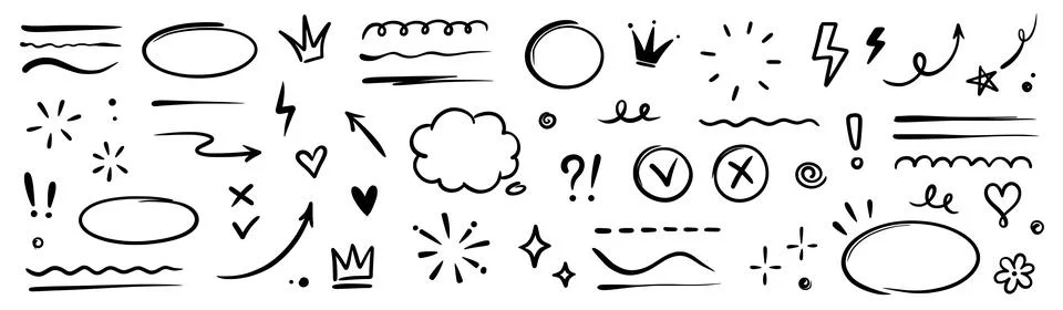 Hand drawn highlight, text underline, emphasis mark, line shape set. Hand drawn Stock Illustration