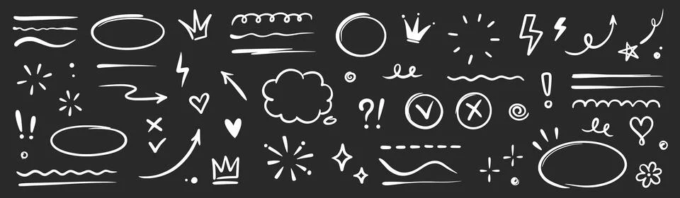 Hand drawn highlight, text underline, emphasis mark, line shape set. Hand drawn Stock Illustration