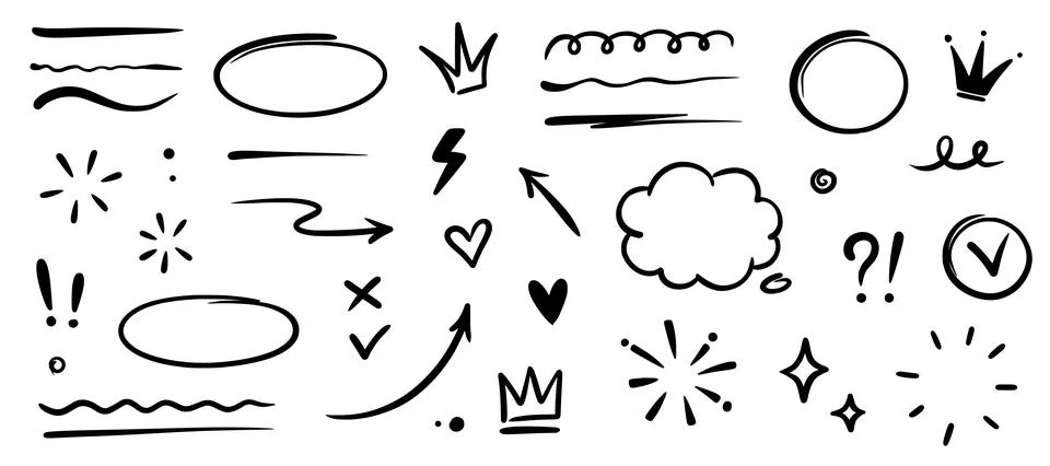 Hand drawn highlight, text underline, emphasis mark, line shape set. Hand drawn 스톡 일러스트
